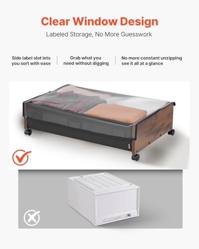 VEVOR Under Bed Storage with Wheels, 36.0 x 18.1 x 7.3 inch, Underbed Containers with Clear Lid, Underbed Shoe Organizer, Rolling Under the Bed Storage Bins for Clothes Shoes Blankets Bedroom, 2 Pack - style: E