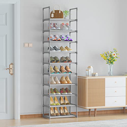 OYREL 10-Tier Metal Shoe Rack, Narrow Shoe Rack Organizer, Sturdy Shoe Shelf for Closets, Entryway, Bedroom, Garage - Silver - color: Silver, size: 17.1"W x 11.8"D x 78.7"H in 10 tier