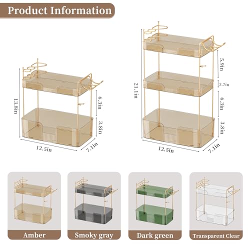 YCIA&DONE Bathroom Counter Organizer, Large Makeup Organizer Countertop, Shelf Storage, Vanity Tray, Easily Assemble for Bathroom Organizers and Storage, Undersink, Cabinet,2 Tiers Amber - color: Amber, size: 2 tiers