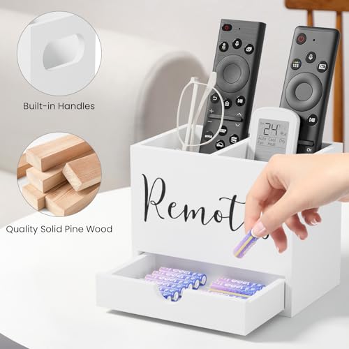 Remote Control Holder, TV Remote Holder with Drawer, Wood Remote Control Organizer for Table, Media Storage Box for Nightstand, Living Room (White,2 Slots) - color: White - 2 slot