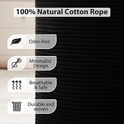 Woven Rope Laundry Basket, 58L Tall Laundry Hamper for Blanket Storage, Large Baby Nursery Basket for Laundry, Decorative Clothes Hamper for Bedroom, Living Room and Bathroom, Black - color: Black, size: Tall(58L)