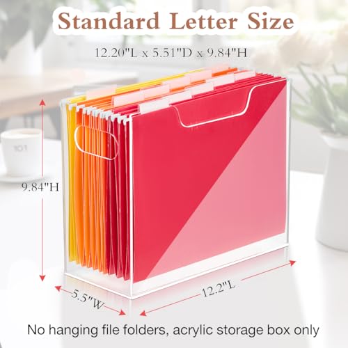 Jumyee Clear Acrylic File Folder Organizer with Handle – Portable Hanging File Box for Letter/A4, See-Through Desktop File Storage for Home Office School (No Folders Included) - size: 1 Section Portable