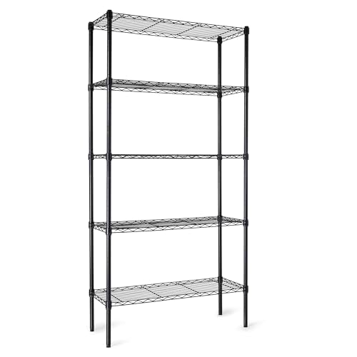 Amazon Basics 5-Shelf Adjustable Heavy Duty Steel Wire Storage Shelves for Garage, Kitchen, Easy Assembly, 36" x 14" x 72", Black | Heavy Duty, Adjustable, for Kitchen, Garage, Shelving Organizer - color: Black, size: 36" L x 14" W x 72" H, style: No Whee