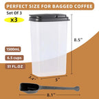 3-Pack 1500ml (51 oz) Airtight Food Storage Containers with Scoop, Soft-White Translucent Design Canisters for Coffee, Tea, Sugar, Flour & Cereal | Includes Marker & Labels