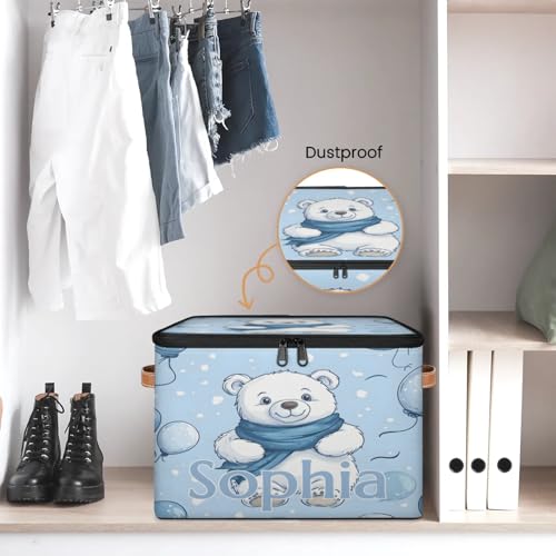 Custom Storage Basket with Name, Personalized Storage Bins with Zipper Lid, Foldable Fabric Storage Box Large capacity with Handle Balloon Bear - color: Option 17