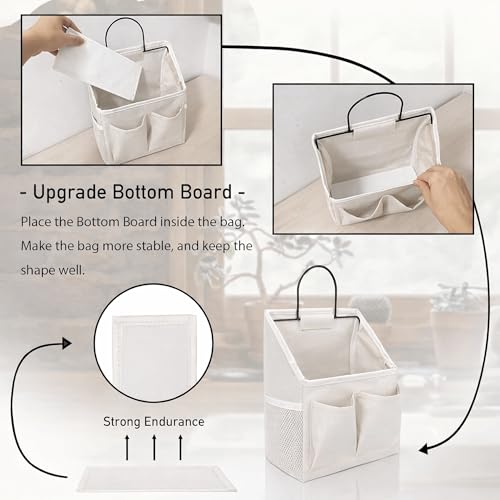 Kanrichu 3pcs Wall Hanging Organizer Bag, Linen Fabric Door Hanging Storage Basket with Pockets, Waterproof Bin for Kitchen, Bedroom, Office, RV Camper (White-Upgraded) - color: White-Small (3 pcs)