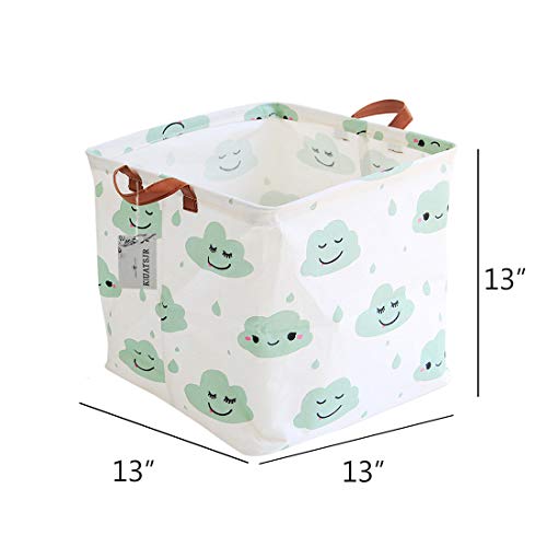 Square Storage Bins Canvas Collapsible Storage Basket with Handles Toy Organizer for Nursery, Kid's Toys, Closet & Laundry, Gift Baskets (Green Cloud) - color: Green Cloud