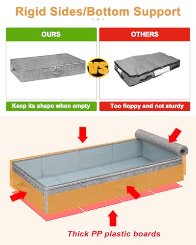 punemi Under Bed Storage, 3 Pack Underbed Storage Container Bags With Lid, Foldable Sturdy Clothes Storage Drawer Organizer W/ 3 Handles, Ultra Thick Fabric Blanket Shoe Storage Box, Grey - color: Grey-3pcs, size: 6.7 inch Tall