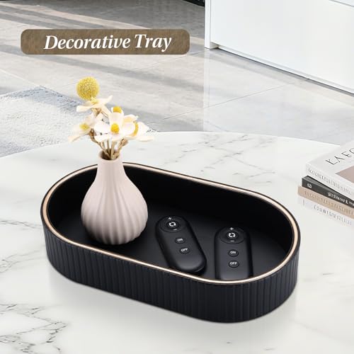 GORESE PU Leather Valet Tray Nightstand Organizer, Oval Perfume Trays Key Bowl Jewelry Dish for Bedside Dresser Entryway Table, Vanity Tray for Bathroom, EDC Trays for Men Women, 11×5.9 in, Black - color: Black