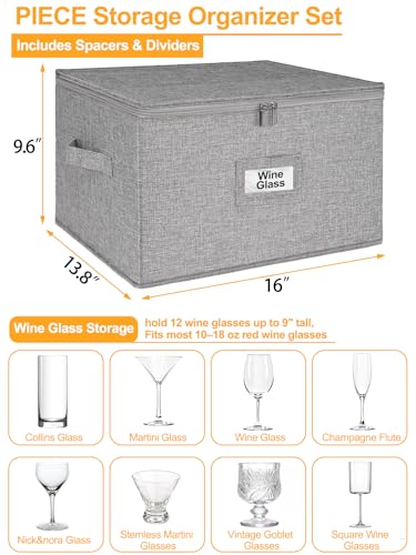 punemi Wine Glass Storage Box, Glassware Storage Containers w/Hard Shell Side Bottom Support & Padded Dividers, Stackable Stemware Storage Case for 24 China Crystal Glasses Drinkware, Moving Supplies - style: Wine Glass Storage 2pcs