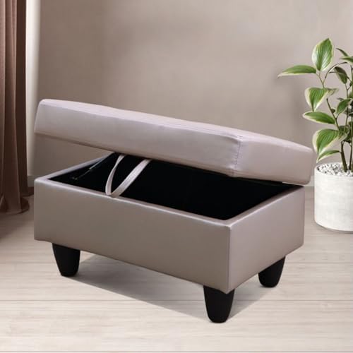 Ottoman Storage Ottoman Bench Faux Leather Footrest Footstool with Hinged Lid for Living Room, Bedroom, Entryway, Latte, 28.5"X19"X17.5" - color: Latte