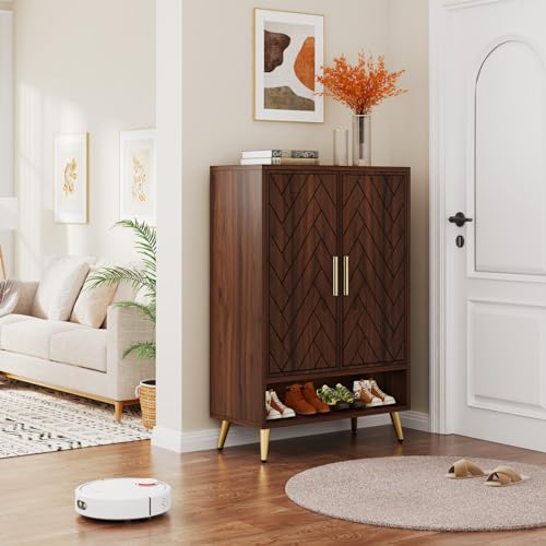 Tribesigns 6-Tier Shoe Cabinet with Doors, Wooden Shoe Storage Cabinet with Adjustable Shelves for Entryway, Hallway, Bedroom (Walnut)