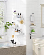 Kitsure Shower Caddy Adhesive - 6-Pack, No-Drilling Shower Shelves with Soap Holder, Toothbrush Holde, 6 Hooks, Rustproof & Stylish Bathroom Organizers and Storage Solution, White, Large - color: White