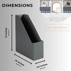 BLU MONACO | Set of 6 Foldable Grey Magazine File Holders with Gold Label Holders | Vertical File Organizer Boxes for Desk, Bookshelf & Home Office Storage - color: Grey