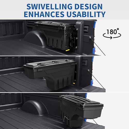 oEdRo Truck Bed Storage Tool Box Fits 2015-2026 Ford F150 Passenger Side, 180 Degree Rotation Rear Tool Boxs with Lockable Lid & Password Padlock, Black Waterproof Wheel Well Storage - size: Passenger Side