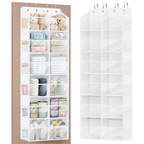 Univivi Over the Door Organizer, 6 Tiers Behind Door Storage with Clear Deep Pockets Hanging Organizer for Closet, Bedroom, Nursery, Bathroom and Sundries (White) - color: White