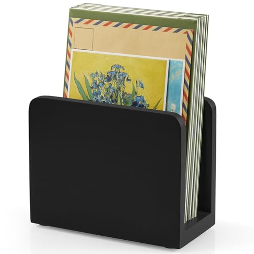 Wood Mail Organizer, Mail Holder for Desk, Black Letter Holder for Countertop, Small Envelope Holder, Desk Organizers and Accessories for Home Office - color: Black