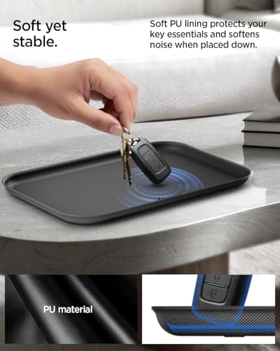 Spigen Modern Valet Tray Premium PU Storage Stylish Organizer Designed for Entryway Bedside Nightstand Desk for Key, Wallet, Watch, Phone, Jewelry, and Everyday Carry Accessories - Black (Catchall) - size: Catchall