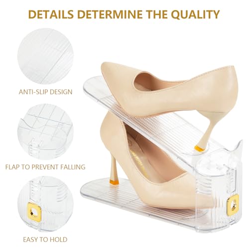 Shoe Slots Organizer,Adjustable Shoe Stackers,10 Pack Shoe Space Savers,Double Layer Shoe Riser Shoe Slot,Shoe Storage Holder for Closet,Transparent - size: 10 Pack