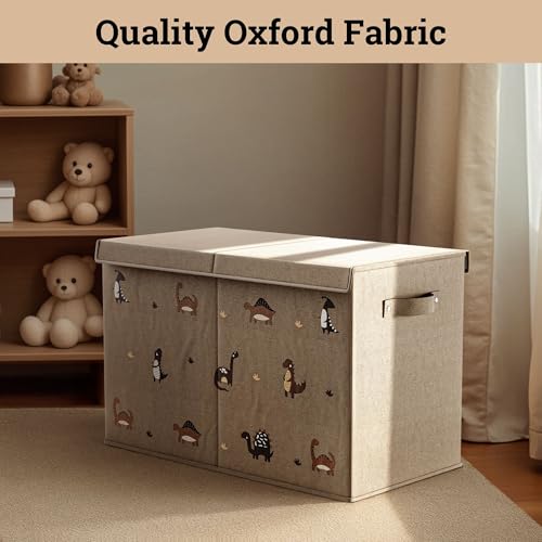 Collapsible Toy Storage Box with Handles, Removable Divider & Detachable Lid - Dinosaur Print Kids Toy Box for Boys & Girls - Storage for Toys Living Room, Bedroom & Playroom - Large Bin for Toys