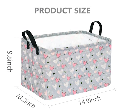 Rec Heart Print Box Hamper Storage Basket Collapsible Organizer Bin Gift Shelf Baskets for Home and Kitchen Storage - color: White grid love