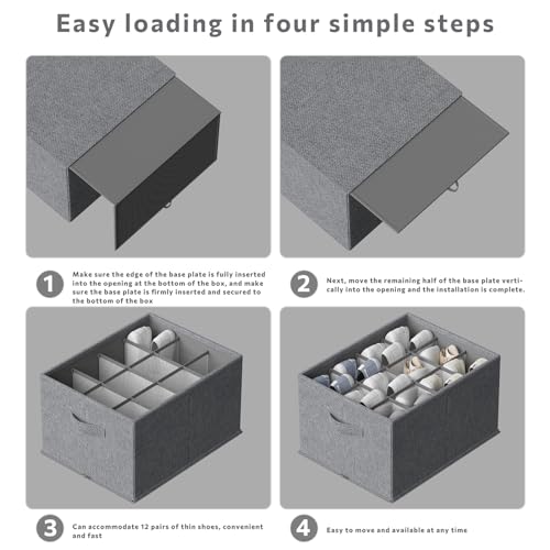 FHSQX 2 Pack Shoe Organizer for Closet,Foldable Shoe Organizer,Fits up to 24 Pairs,Storage Containers With Bottom Support for Shoes - color: Grey, size: 16.5*12.6*9.5in