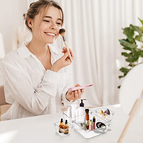 Ravinte 6 Pack Drawer Organizer - 3" X 3" Plastic Storage Bins, Acrylic Organizers with Non-Slip Pads Clear Desk Storage Tray for Makeup, Jewelries, Kitchen Utensils, Bathroom and Office - size: 3" x 3"
