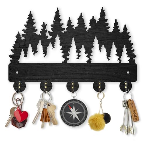 MAYJOYDIY Forest Coat Rack Wall Mount - 11.8x7.9 inch Wood Dense Forest Tree Wall Art Decor Key Holder 5 Alloy Hooks Black Hook Rack for Entryway, Living Room, Bedroom - Gift - color: Forest