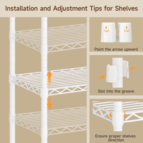 ONBRILL F6 Free Standing Industrial Pipe Clothes Rack, Large Heavy Duty Metal Garment Rack, Closet Organizer Storage System with Adjustable Shelves & Hanging Rods, Portable Wardrobe - White - color: White