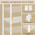 ONBRILL F6 Free Standing Industrial Pipe Clothes Rack, Large Heavy Duty Metal Garment Rack, Closet Organizer Storage System with Adjustable Shelves & Hanging Rods, Portable Wardrobe - White - color: White