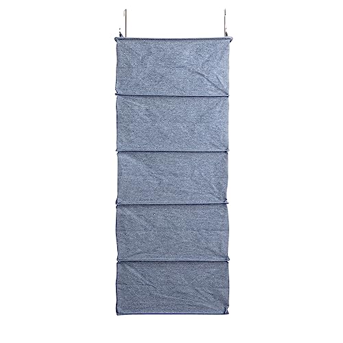 Household Essentials Hanging Cotton Blend and Plastic Closet Shoe Organizer with 10 Storage Compartments, Denim - color: Denim