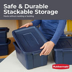 Rubbermaid Roughneck Tote 3 Gal, 6 Pack, Made in USA, Dark Indigo Metallic, Rugged Plastic Stackable Storage Bins with Lids and Handles - size: 3 Gal - 6 Pack