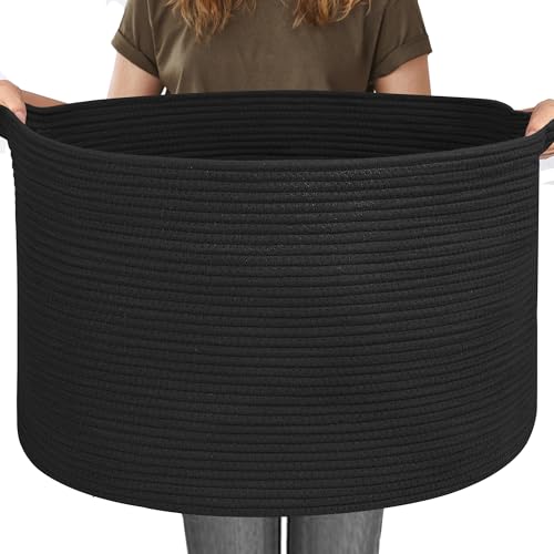 MEGASKET 115L Super Large Black Blanket Basket, 23.6"x15.7" Woven Rope Bin for Storage, Oversized Kids Dog Toy Storage Box Bins, XXXL Blanket Holder for Living Room, Jumbo Wicker Basket for Organizing - color: Black, size: 23.6"x23.6"x15.7"