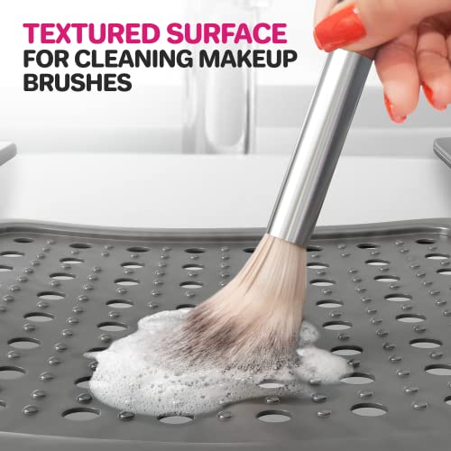 Sink Topper Bathroom Counter Cover & Storage Saver, Foldable Silicone Mat for Hot Tools, Hair Styling & Makeup, Beauty Brush Cleaning Mat, RV Camper Sink Cover & for Small Spaces (Large Silver) - color: Silver, size: Large