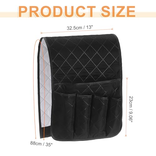 uxcell 1 Pcs Recliner Armchair Caddy, Couch Armrest Organizer with 5 Pockets for Bedside Sofa Remote Control Holders Magazine Phone Book Glasses (Black, 35"x13") - color: Black