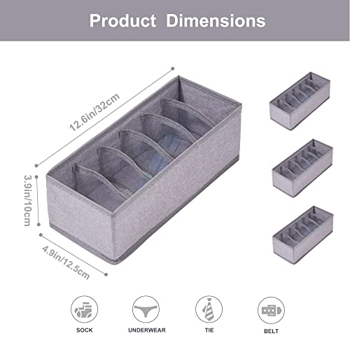 Qozary 3 Pack Sock Underwear Drawer Organizer Dividers, Collapsible Cabinet Closet Storage Boxes for Clothes, Socks, Lingerie, Underwear, Tie, Belt, Baby, Bedroom - color: Grey, size: 6 Cells