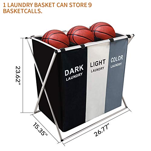 Nicesail 3 Section Laundry Basket Printed Dark Light Color, Foldable Hamper/Sorter with Waterproof Oxford Bags and Aluminum Frame, Washing Clothes Storage for Home, Dormitary Multicolored - size: 3 sections