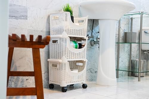 Mind Reader Plastic Storage Cart, Kitchen Storage, Rolling, Toy Storage, Laundry, Kitchen, 14.75"L x 11"W x 28.25"H, Ivory