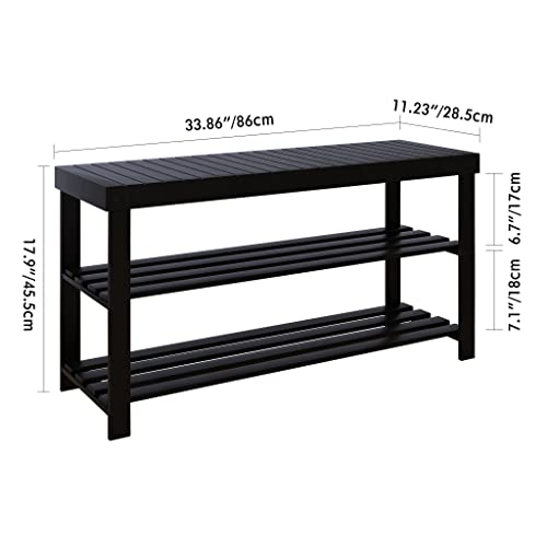SMIBUY Bamboo Shoe Rack Bench, 3-Tier Shoe Organizer Storage Shelf for Entryway Hallway Bathroom Living Room (Black) - color: Black