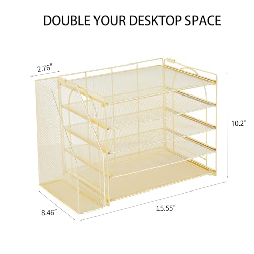 AUPSEN Gold Desk Organizers and Accessories, 5-Tier Desktop Paper File Organizer with Removable File Holder, Desk Accessories & Workspace Organization for Home Office Supplies (Gold) - color: Gold
