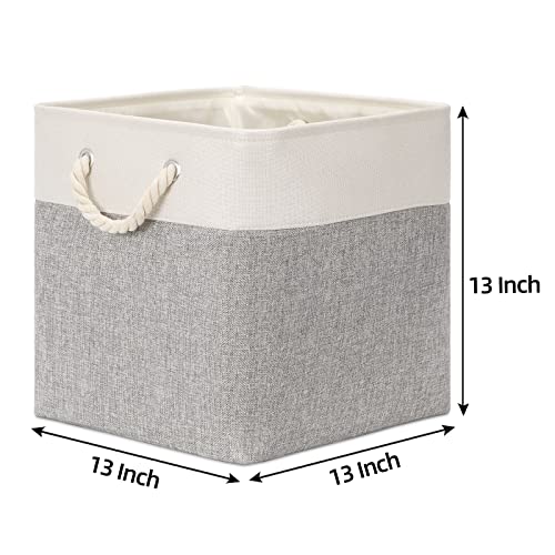 Bidtakay Fabric Basket Set - Large Square Organizer Bins, 13x13, Set of 3, White & Grey - color: White&Grey, size: 3 Pack-L Cube-13x13x13 In