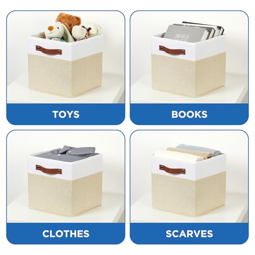 Temary Foldable Fabric Storage Bins with Lids, 2-Pack Storage Bin for Organizing Living Room, Closet Organization, Multi-Purpose Storage Boxes for Clothes (White&Khaki, 10.5x10.5x10.5in) - color: White&Khaki, size: 10.5×10.5×10.5