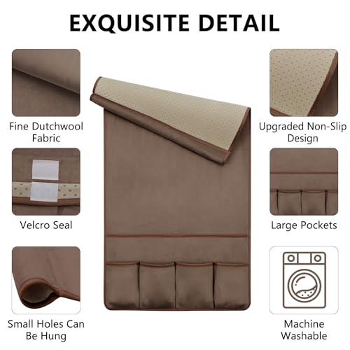 TV Remote Control Holder Couch Caddy, Non-slip Bedside Caddy Organizer with 5 Pockets for Key Glasses Phone Magazine Holders (Brown, 35''x18'') - color: Brown, size: 35''x18''