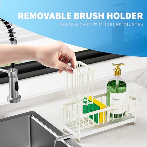 Cisily Sponge Holder for Kitchen Sink, Sink Caddy Organizer with High Brush Holder, Kitchen Countertop Organizers and Storage Essentials, Rustproof 304 Stainless Steel (Cream, 9.25″) - color: Cream
