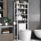 Kalrin Over-The-Toilet Storage Rack, 4-Tier Bathroom Organizer Shelf Over Toilet with Adjustable Shelf and Basket, Freestanding Space Saver Bathroom Shelves Above Toilet for Room (Pure White) - color: Pure White