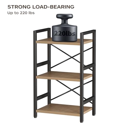 Homeiju Bookshelf, 3 Tier Industrial Bookcase, Metal Small Bookcase, Rustic Etagere Book Shelf Storage Organizer for Living Room, Bedroom, and Home Office(Light Coffee) Patent Pending D29873033 - color: Light Coffee, size: 3 Tier