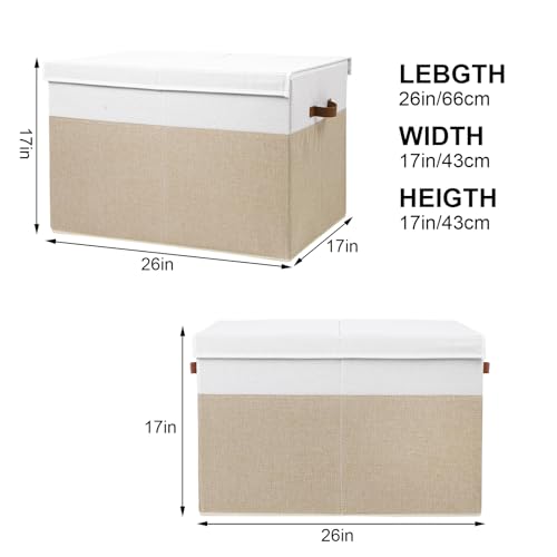 Gowee Large Toy Storage Box with Lid, Sturdy Toys Storage Chest Bin Organizer Basket with Dividers for Kids, Boys, Girls, Nursery, Closet, Bedroom, Playroom 26"x17" x17" (Beige and White) - color: Beige and White, size: 26"x17" x17"