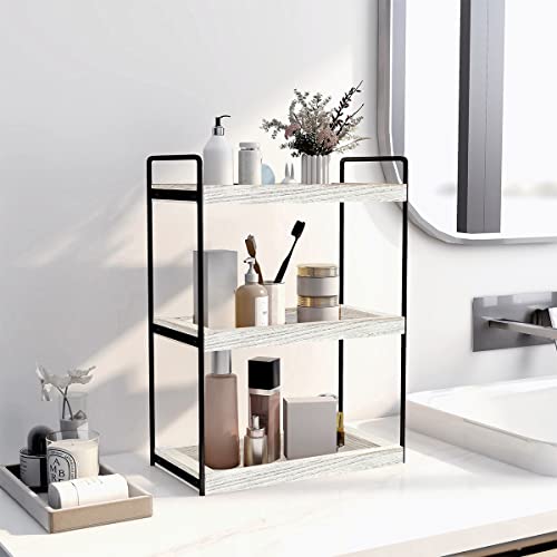 Dorhors 3 Tier Bathroom Counter Organizer,Countertop Bathroom Storage Shelf,Counter Tray and Vanity Organizer (Rustic White) - color: Rustic White