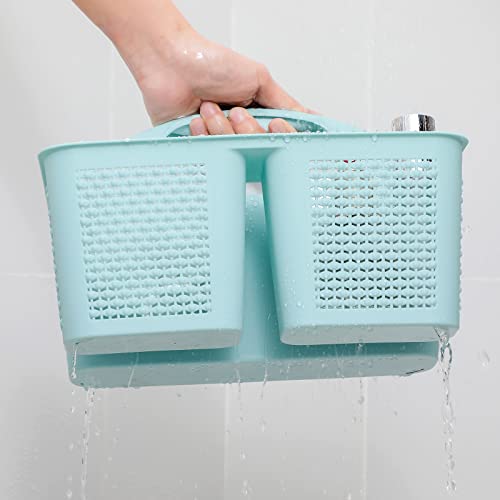 UUJOLY Plastic Portable Shower Caddy, Cleaning Shower Basket with Handle Compartments Storage Organizer for Bathroom Kitchen College Dorm Sink, Blue - color: Blue
