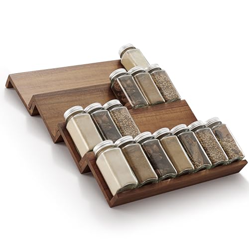 Tinamo Acacia Wooden Spice Rack Organizer for Cabinet - Spice Drawer Insert, Spice Organization for Cabinet, Seasoning Organizer, Spice Holder Pack of 4 (Walnut, Pack 4) - color: Walnut, size: Pack 4